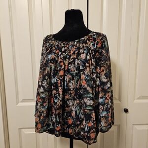 Jessica Simpson Peasant Mocked Top Blouse Semi Sheer Flowy Lightweight SZ L